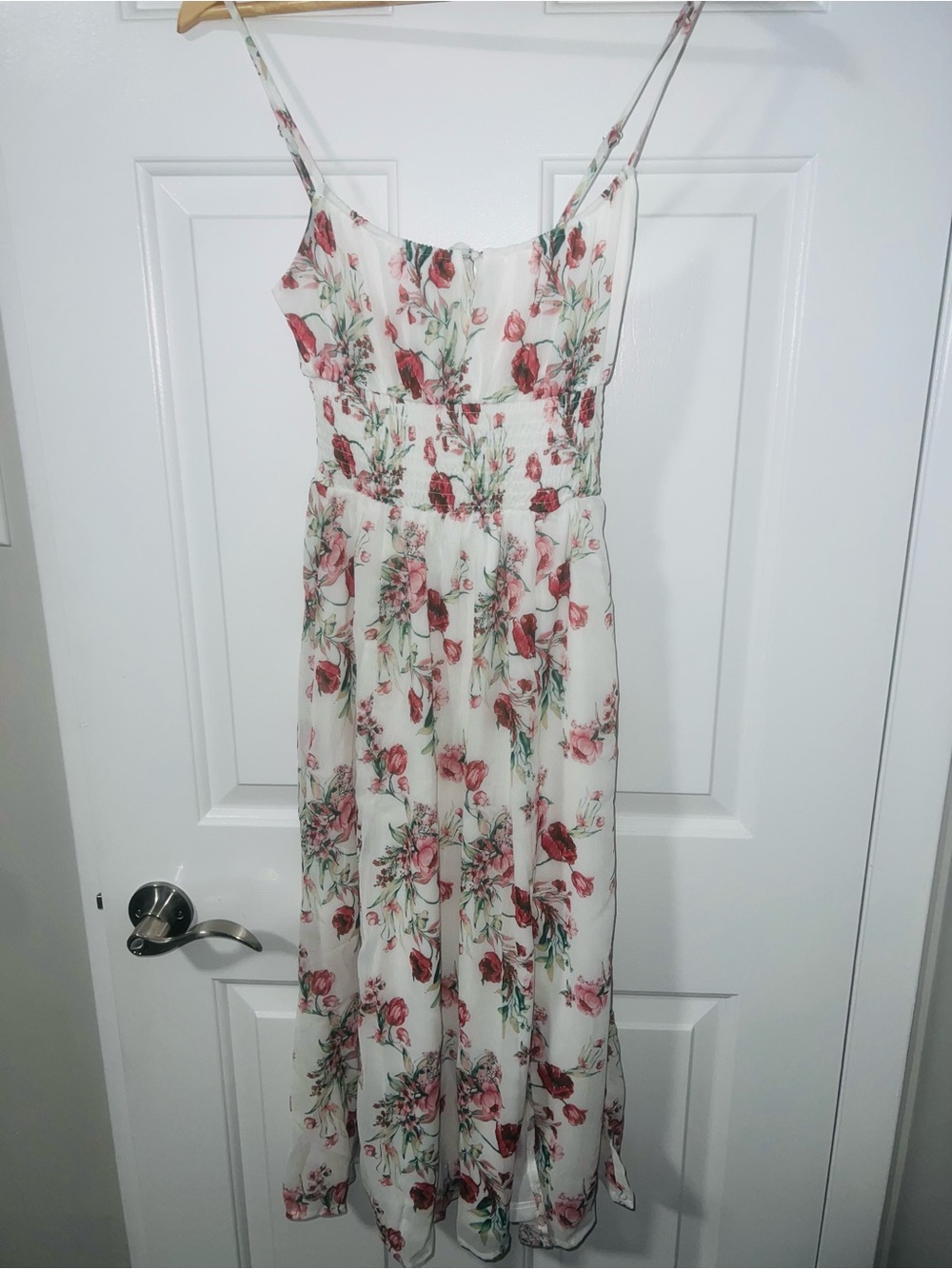 Urban Planet White Midi Dress with Pink Rose Print